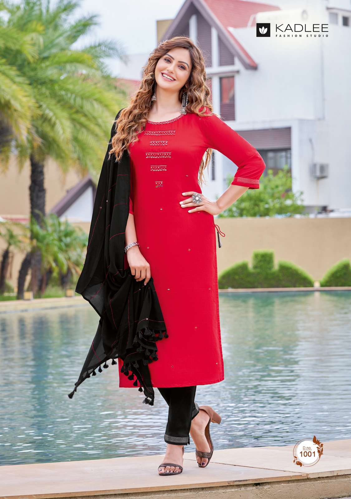 KADLEE-VINTAGE-KURTI WITH PENT AND DUPATTA 1001